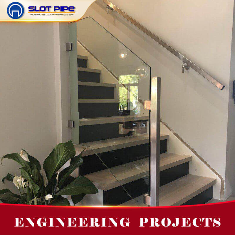 Stainless Steel Square tube pipe Glass Railing For indoor Staircase